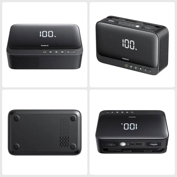 جامب استارتر ومضخة هواء للسيارات بيسوس 4 في 1 بقوة 600A وبطارية 6000mAh - أسود image 5