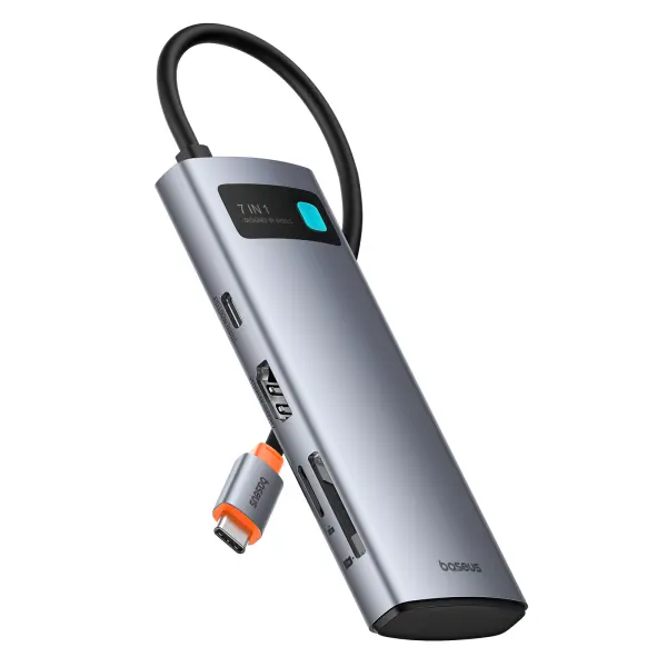 موزع منافذ بيسوس Baseus Metal Gleam جيل جديد 7 في 1 منفذ Type-C - لون رمادي  image 1