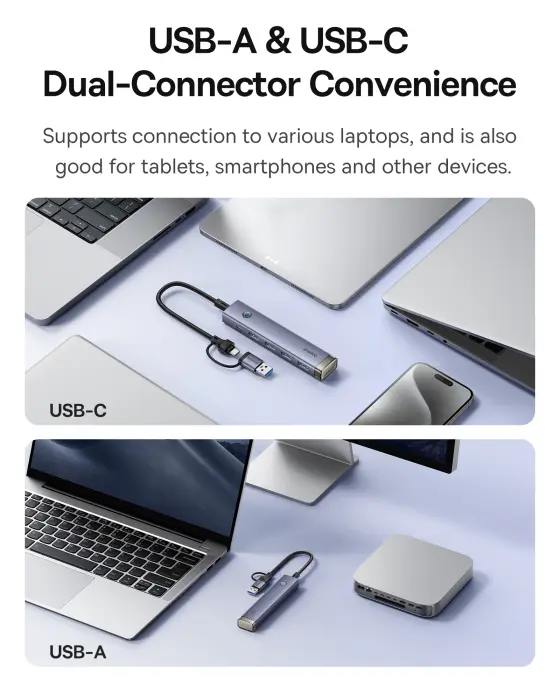 موزع منافذ بيسوس Baseus UltraJoy AIR بـ 4 منافذ USB 3.0 مداخل USB-A و Type-C - لون رمادي (ضمان سنتين) image 7