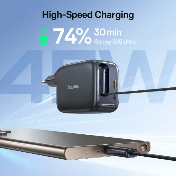 OS-Baseus EnerCore CJ11 Fast Charger with Retractable Cable 2C 45W EU Cosmic Black image 1