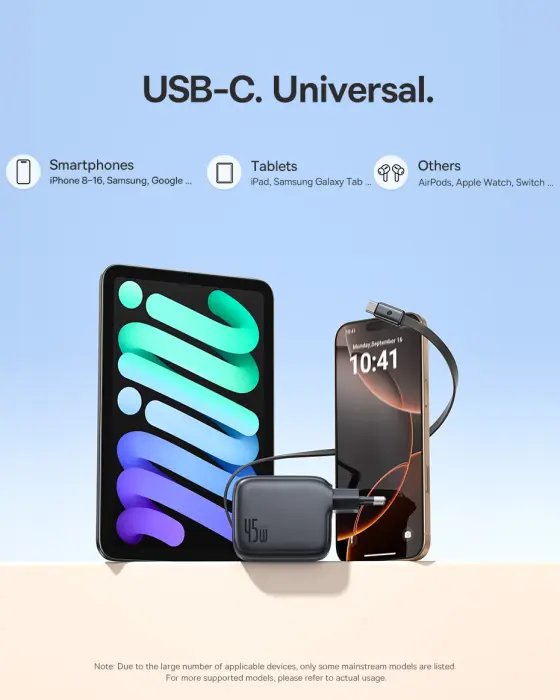 OS-Baseus EnerCore CJ11 Fast Charger with Retractable Cable 2C 45W EU Cosmic Black image 6