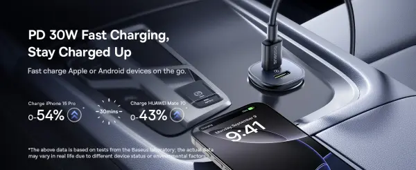 Baseus GoTrip Car Charger C+C 30W Cosmic Black image 2