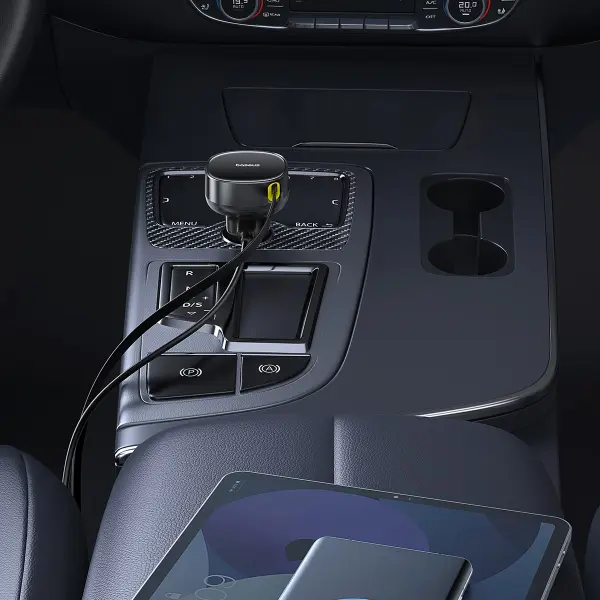 Baseus Enjoyment Pro Car Charger C+Retractable Type-C Cable 60W Cluster Black image 5
