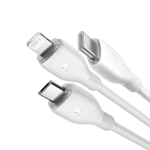 Baseus Ultra-Fast One-for-Three Fast Charging Cable USB-A to M+L+C 3.5A 1.3m Moon White image 1