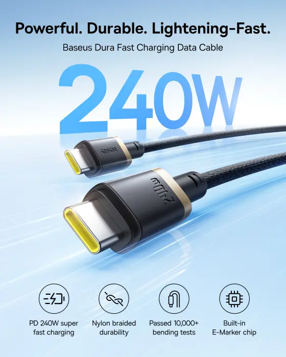 Baseus Dura Fast Charging Data Cable USB-C to USB-C 240W 1m Gold Black image 0