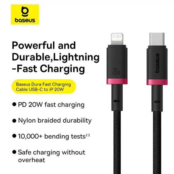 Baseus Dura Series Fast Charging Cable Type-C to iP 20W 2m Red+Black image 0