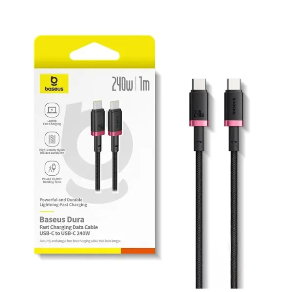 Baseus Dura Fast Charging Data Cable USB-C to USB-C 240W 1m Red Black image 4