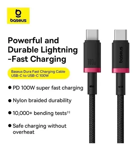 Baseus Dura Series Fast Charging Cable Type-C to Type-C 100W 1m Red+Black image 0