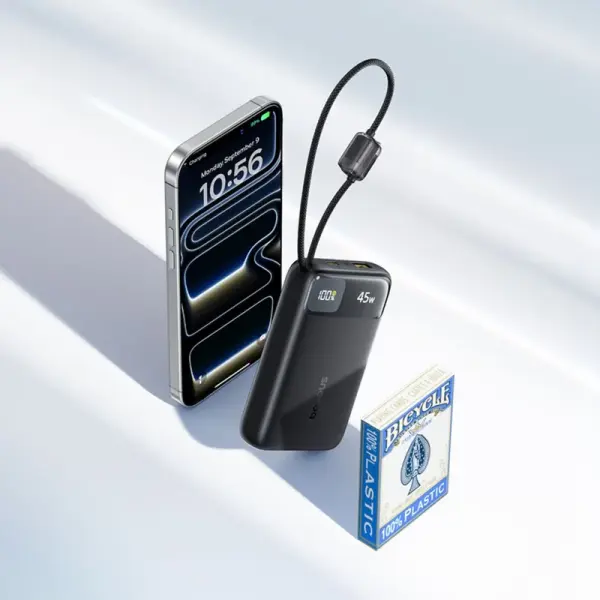 باور بنك بيسوس إنرفيل FC11 شاشة رقمية بكابلين USB-C مدمجين 20000mAh بقدرة 45W - أسود كويكبي image 3
