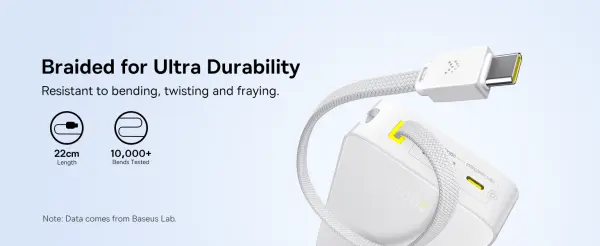 OS-Baseus EnerFill FC51 Bipow2 Pro Digital Display Power Bank  with Built-in Cable 20000mAh 22.5W Moon White image 5