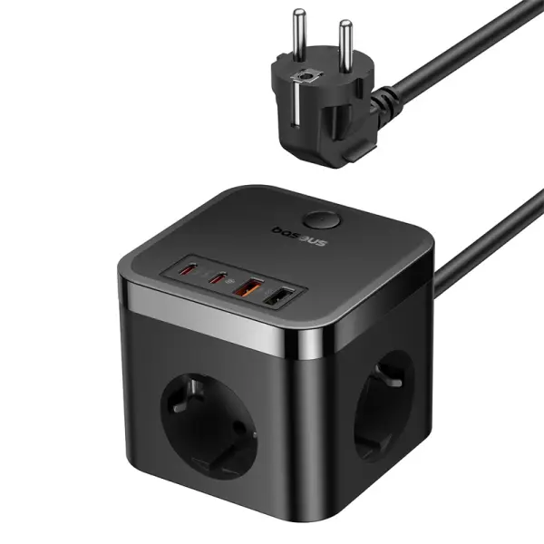 OS-Baseus PowerCombo Cube Power Strip 3AC+2U+2C 30W 1.5m EU Cluster Black image 1