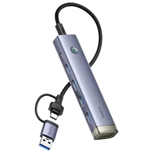 موزع منافذ بيسوس Baseus UltraJoy AIR بـ 4 منافذ USB 3.0 مداخل USB-A و Type-C - لون رمادي (ضمان سنتين) image 0