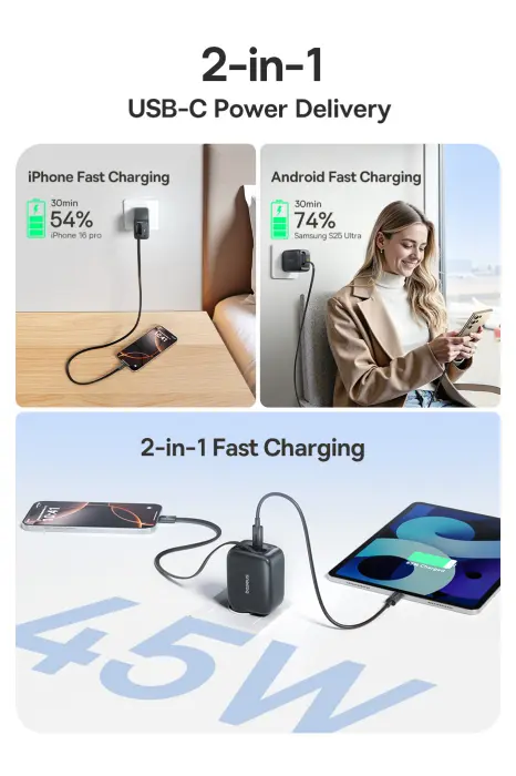 OS-Baseus EnerCore CJ11 Fast Charger with Retractable Cable 2C 45W EU Cosmic Black image 5