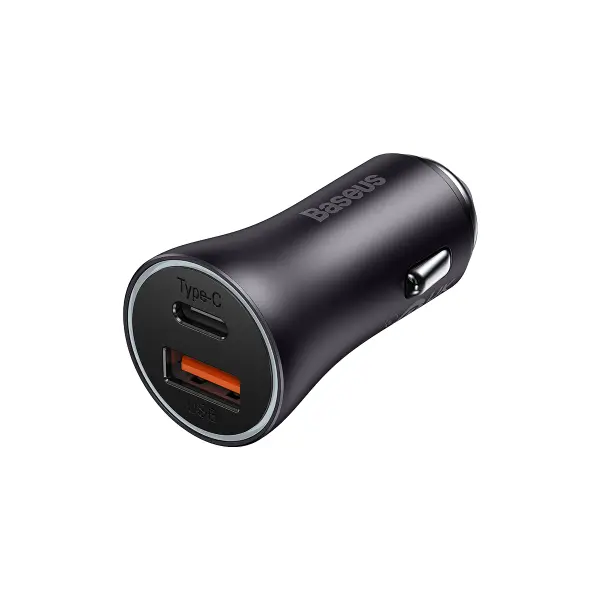 Baseus Golden Contactor Max Dual Fast Charger Car Charger U+C 60W Dark Gray image 0