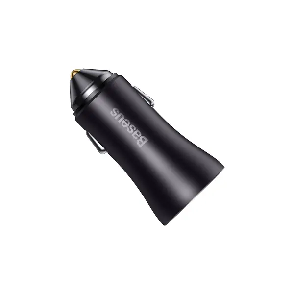 Baseus Golden Contactor Max Dual Fast Charger Car Charger U+C 60W Dark Gray image 1