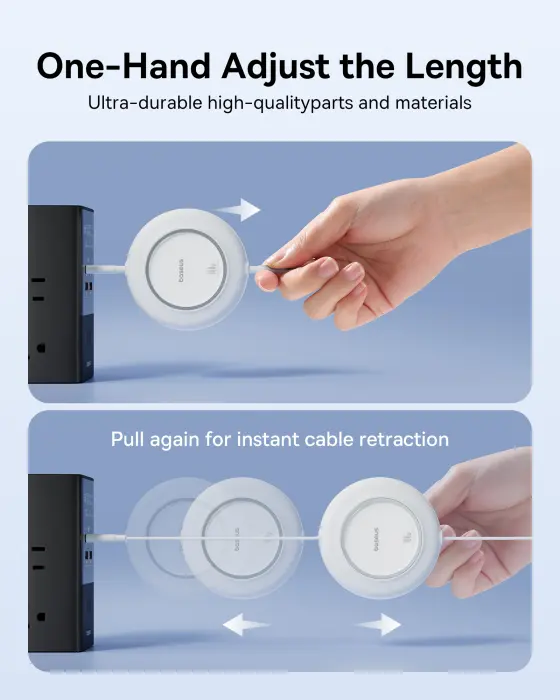 Baseus Free2Pull Mini Retractable Charging Cable USB-C to USB-C 100W 2m Moon White image 7