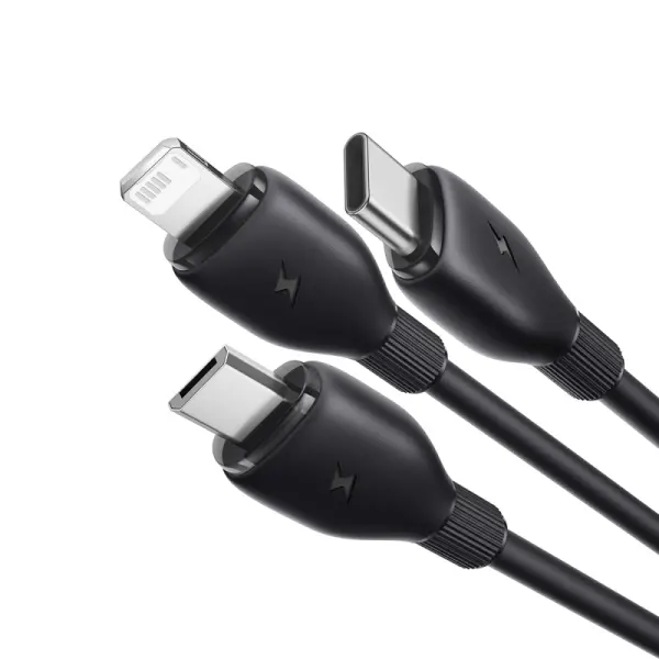 Baseus Ultra-Fast One-for-Three Fast Charging Cable USB-A to M+L+C 3.5A 0.8m Cosmic Black image 3
