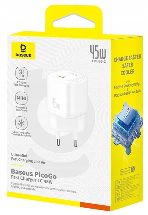 OS-Baseus PicoGo GaN Fast Charger 1C 45W EU Moon White image 5