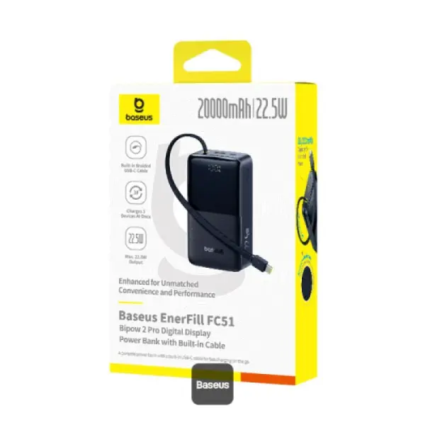 OS-Baseus EnerFill FC51 Bipow2 Pro Digital Display Power Bank  with Built-in Cable 20000mAh 22.5W Cosmic Black image 9