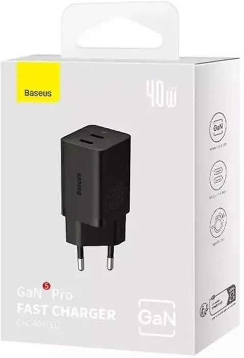 شاحن سريع بيسوس Baseus GaN5 Pro بقوة 40 واط منفذين Type-C - لون أسود image 2