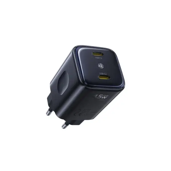 شاحن سريع بيسوس بيكوجو AN13 بقوة 45 واط منفذين Type-C قابس أوروبي - أسود كوني (Baseus PicoGo AN13 Fast Charger 2C 45W EU Cosmic Black) image 3