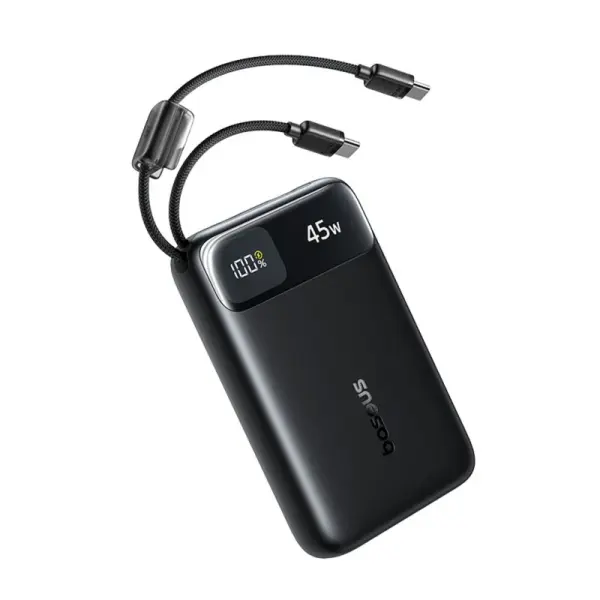 باور بنك بيسوس إنرفيل FC11 شاشة رقمية بكابلين USB-C مدمجين 20000mAh بقدرة 45W - أسود كويكبي image 1