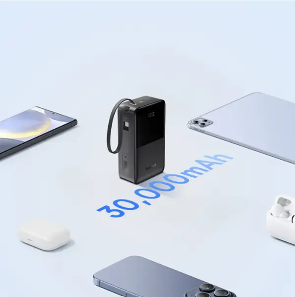  باور بنك بيسوس إنرفيل FC51 بيباو 2 برو شاشة رقمية بكابل مدمج 30000mAh بقدرة 22.5W - أسود كويكبي image 1