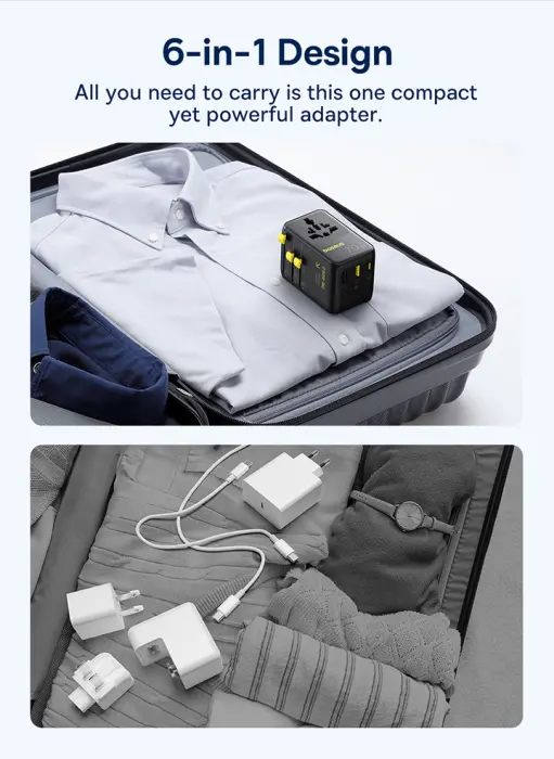 OS-Baseus EnerCore CG11 Universal Travel Adapter with 
Retractable Cable 2AC+2U+1C 70W Cosmic Black image 2