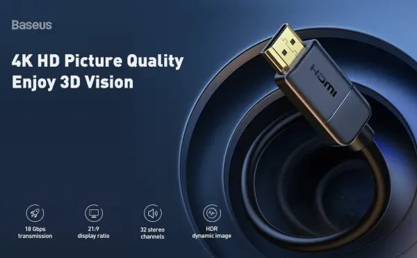 كابل اتش دي ام اي بيسوس Baseus High Definition يدعم دقة 4K بطول 3 متر - لون أسود image 3