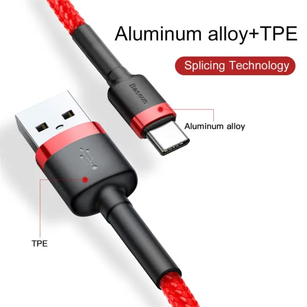 Baseus cafule Cable USB For Type-C 3A 1m Red+Black image 0