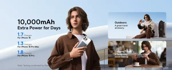 باور بنك بيسوس Qi2 مغناطيسي 10000mAh بقدرة 27W - أسود image 5