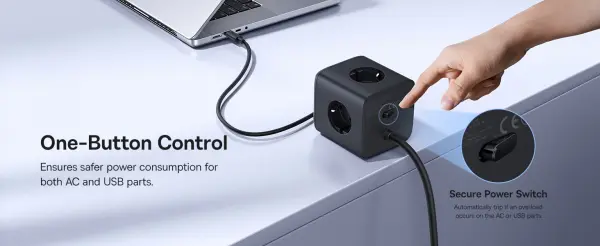 OS-Baseus EnerFill FA11 Cube Power Strip 3AC+1U+1C 67W 1.5m EU Cosmic Black image 4