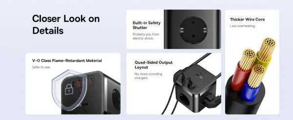 OS-Baseus PowerCombo Cube Power Strip 3AC+2U+2C 30W 1.5m EU Cluster Black image 8