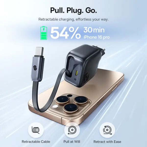 OS-Baseus EnerCore CJ11 Fast Charger with Retractable Cable 2C 45W EU Cosmic Black image 2
