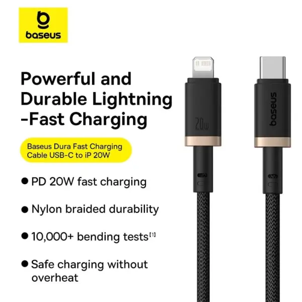 Baseus Dura Series Fast Charging Cable Type-C to iP 20W 2m Gold+Black image 0