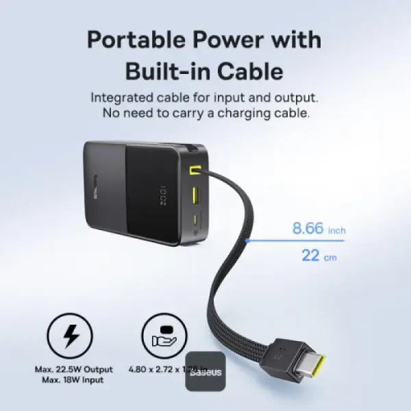 OS-Baseus EnerFill FC51 Bipow2 Pro Digital Display Power Bank  with Built-in Cable 20000mAh 22.5W Cosmic Black image 3