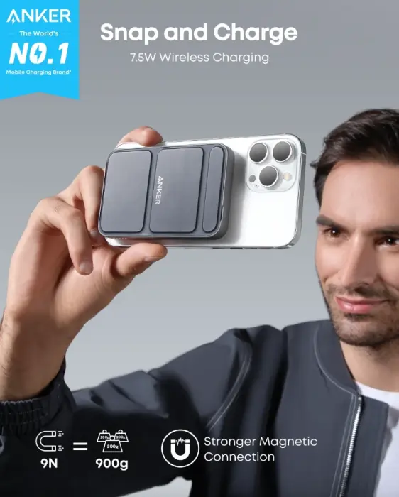 باور بنك أنكر 622 مغناطيسي 5000mAh مع حامل قابل للطي - أبيض image 1