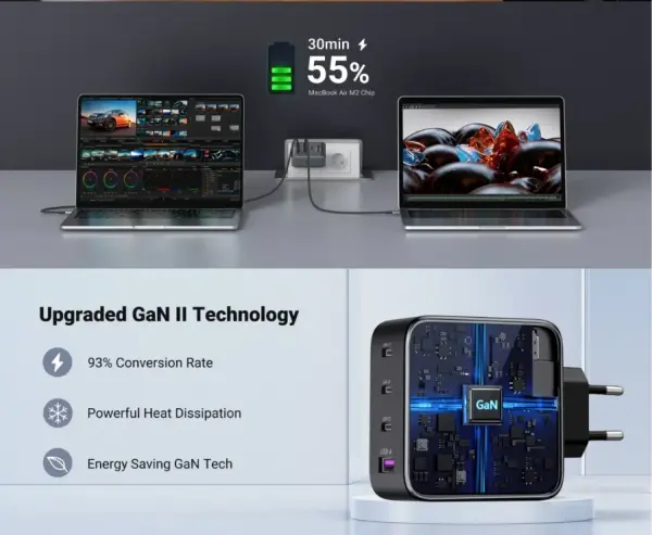 شاحن يوجرين نكسود 100 واط 4 منافذ GaN Fast Charger CD226 - أسود image 5
