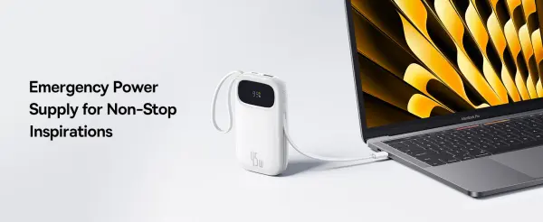 OS-Baseus EnerFill FC31 Digital Display Power Bank  with 2 Built-in USB-C Cables 10000mAh 45W Moon White image 6