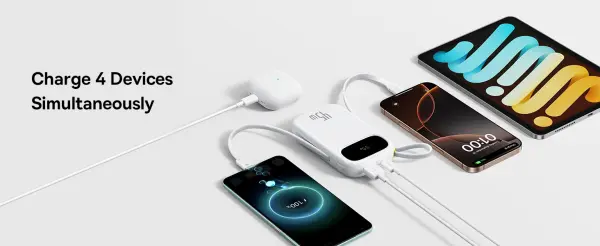 OS-Baseus EnerFill FC31 Digital Display Power Bank  with 2 Built-in USB-C Cables 10000mAh 45W Moon White image 2