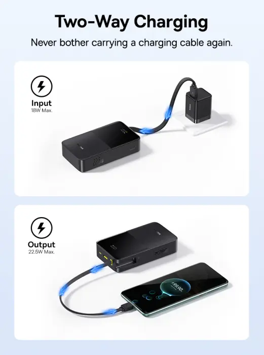 OS-Baseus EnerFill FC51 Bipow2 Pro Digital Display Power Bank  with Built-in Cable 20000mAh 22.5W Cosmic Black image 8