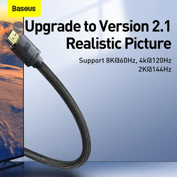 كابل اتش دي ام اي بيسوس Baseus High Definition يدعم دقة 8K بطول 3 متر - لون أسود image 4