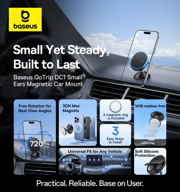 Baseus GoTrip DC1 Small Ears Magnetic Car Mount (Vertical type) Cosmic Black image 10