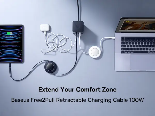 Baseus Free2Pull Mini Retractable Charging Cable USB-C to USB-C 100W 2m Moon White image 2