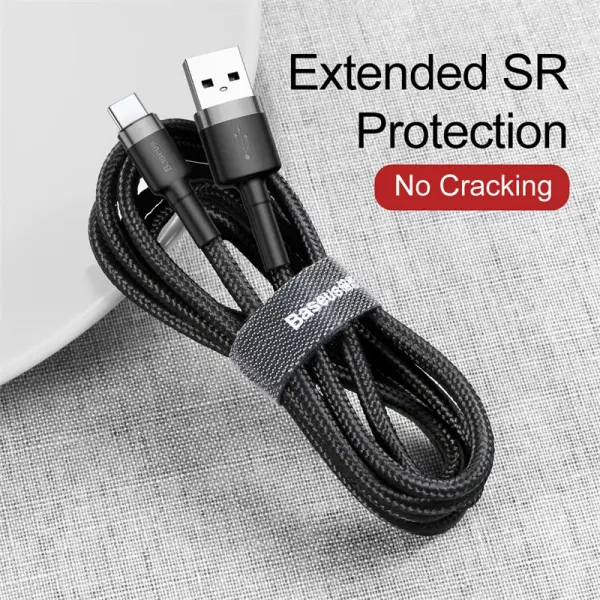 Baseus cafule Cable USB For Type-C 3A 1m Gray+Black image 1