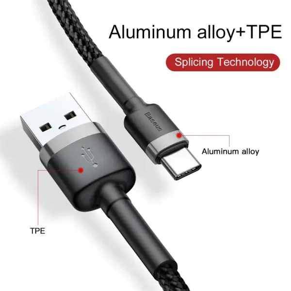 Baseus cafule Cable USB For Type-C 3A 1m Gray+Black image 0