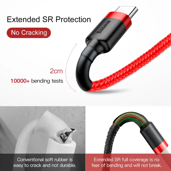 Baseus cafule Cable USB For Type-C 3A 1m Red+Black image 3