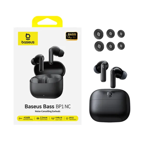 سماعة بلوتوث لاسلكية بيسوس Baseus Bass BP1 NC عازل ضوضاء وبلوتوث 6.0 - لون أسود (ضمان سنتين) image 8