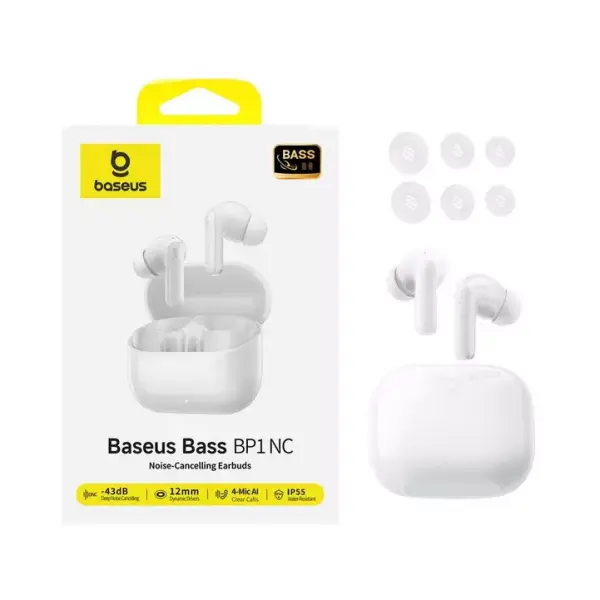 سماعات بايسوس Bass BP1 لاسلكية داخل الأذن بخاصية إلغاء الضوضاء أبيض image 4
