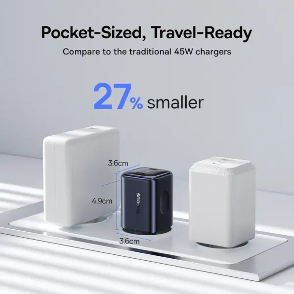 شاحن سريع بيسوس بيكوجو AN13 بقوة 45 واط منفذين Type-C قابس أوروبي - أسود كوني (Baseus PicoGo AN13 Fast Charger 2C 45W EU Cosmic Black) image 6